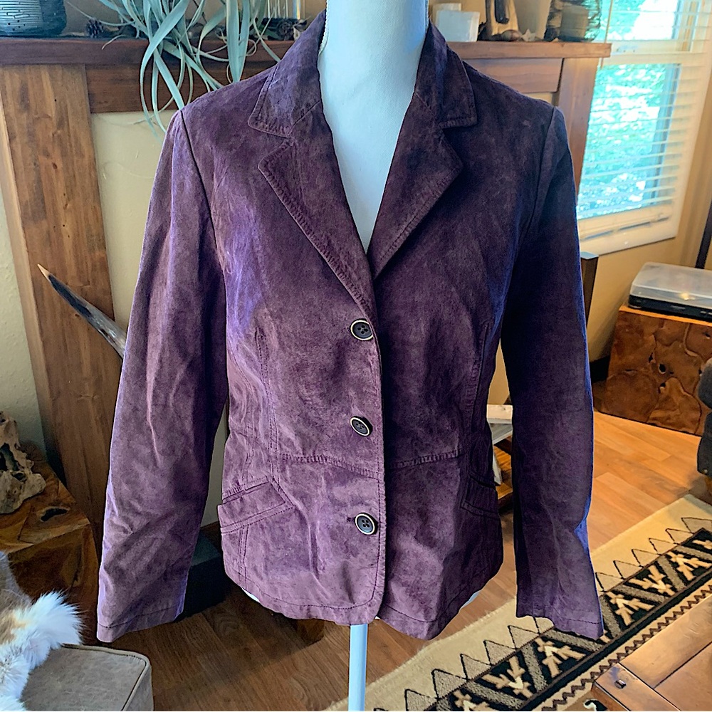 Eddie Bauer Seattle Suede Authentic Leather Eggplant Purple Jacket